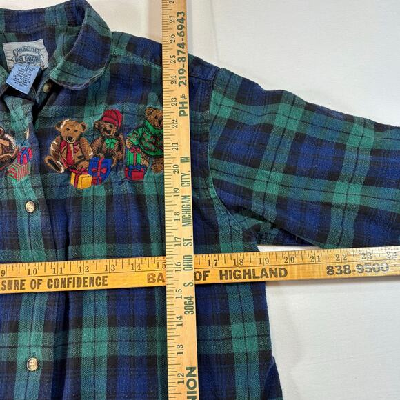 Vintage 90s Teddy Bears Embroidered Plaid Flannel Button Up, Womens Size L - Picture 4 of 6